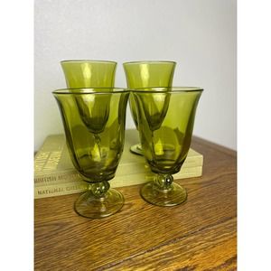4 Tiffin Franciscan Canterbury Greenbriar Iced Tea Glasses Goblets Olive Green